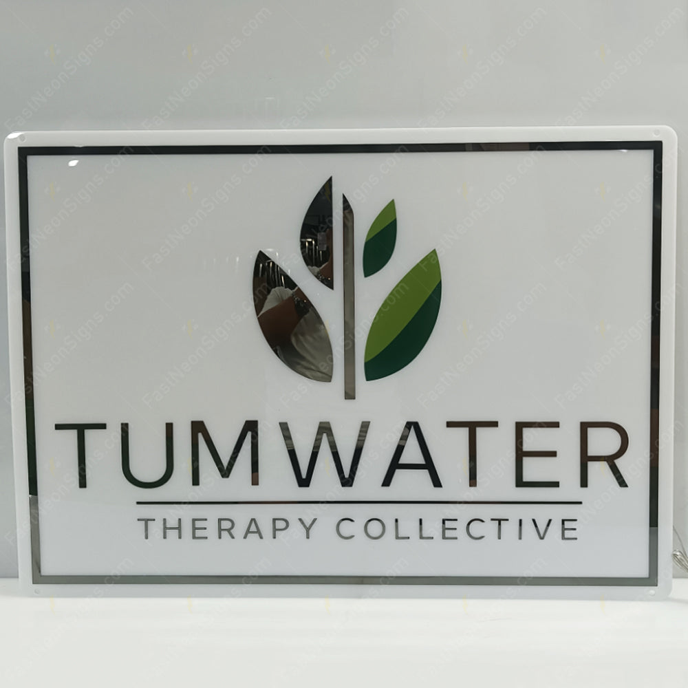 Custom Acrylic Backlit Signs - Golden Logo Acrylic Round Sign Back Lighting For Business Brand