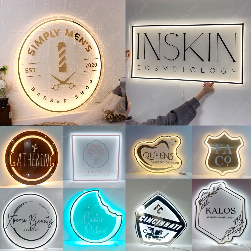 Custom Acrylic Backlit Signs - Silver Logo Acrylic Sign LED Light For Business Storefront