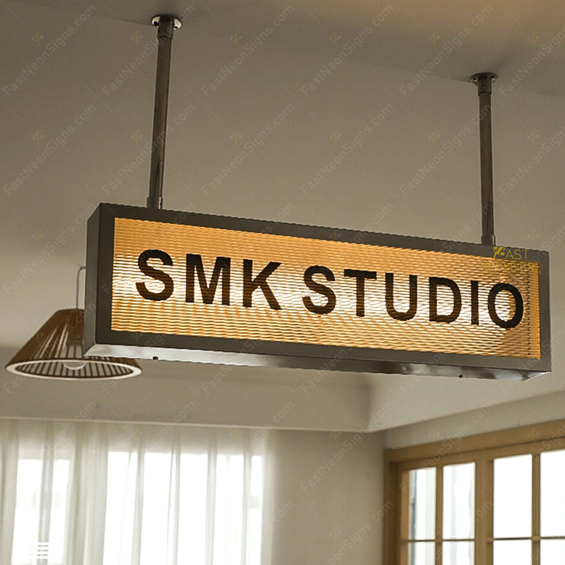 Custom Hanging Acrylic Lightbox Sign with Metal Frame – Ceiling Mount LED Sign for Boutique, Retail Store, Reception