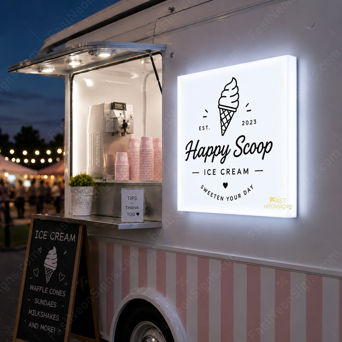 Custom Square Acrylic Light Box Sign for Ice Cream Trucks & Dessert Carts