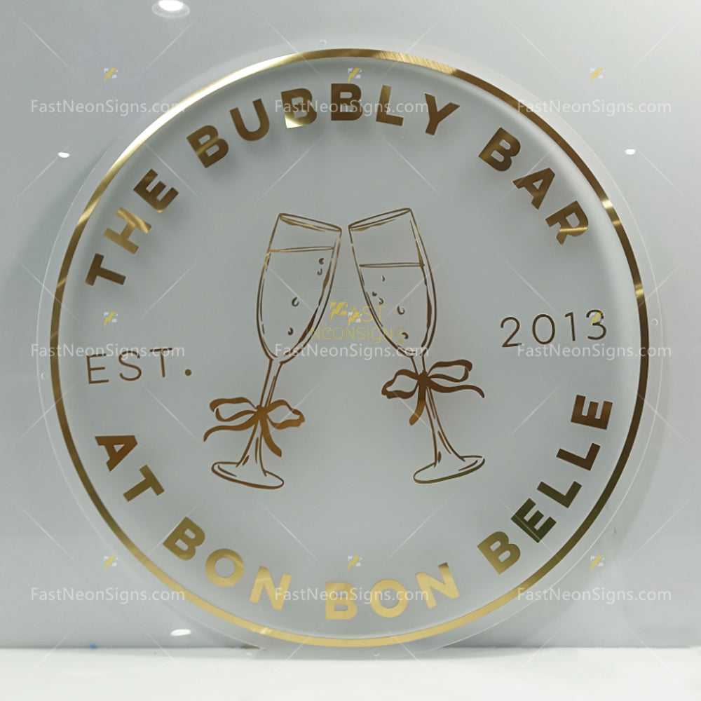 Custom Acrylic Backlit Signs - Golden Logo Acrylic Round Sign Back Lighting For Business Brand
