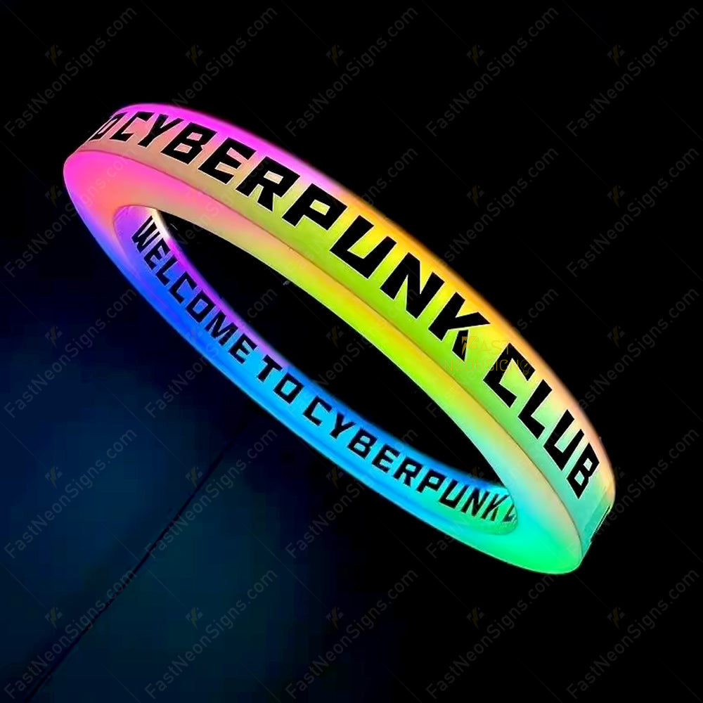 Custom Oval Ring-shaped Acrylic RGB Neon Sign – Halo-style Hanging Display Light Box for Business, Café, Bar, Salon