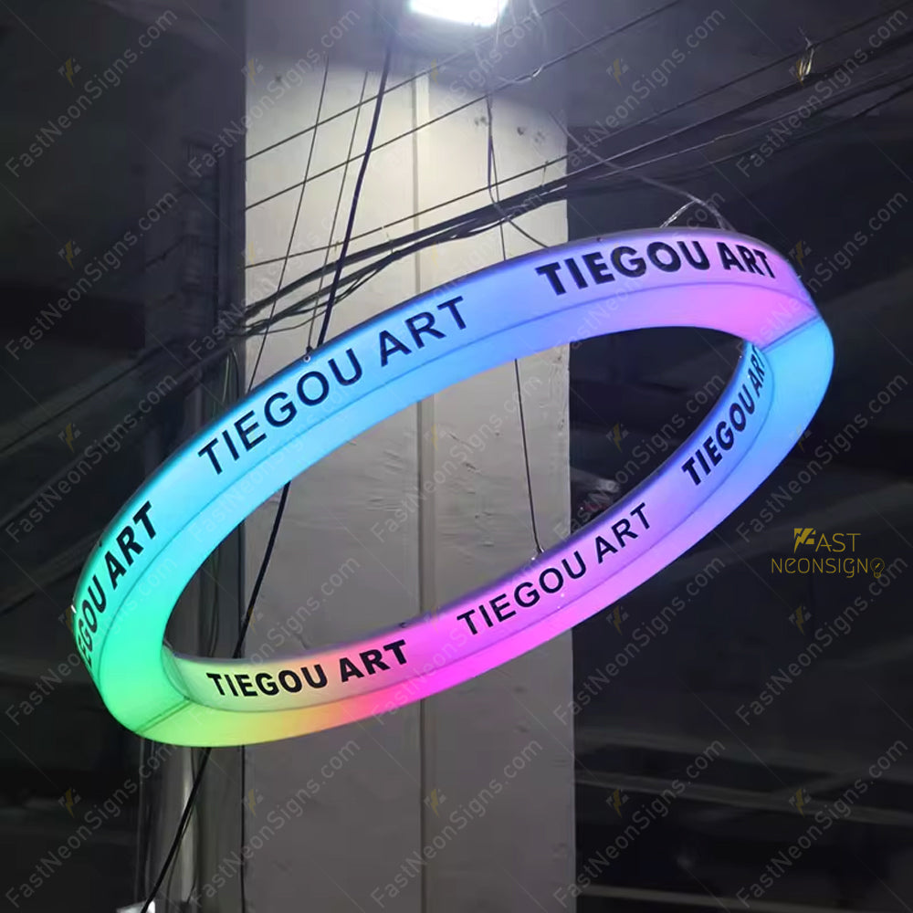 Custom Oval Ring-shaped Acrylic RGB Neon Sign – Halo-style Hanging Display Light Box for Business, Café, Bar, Salon