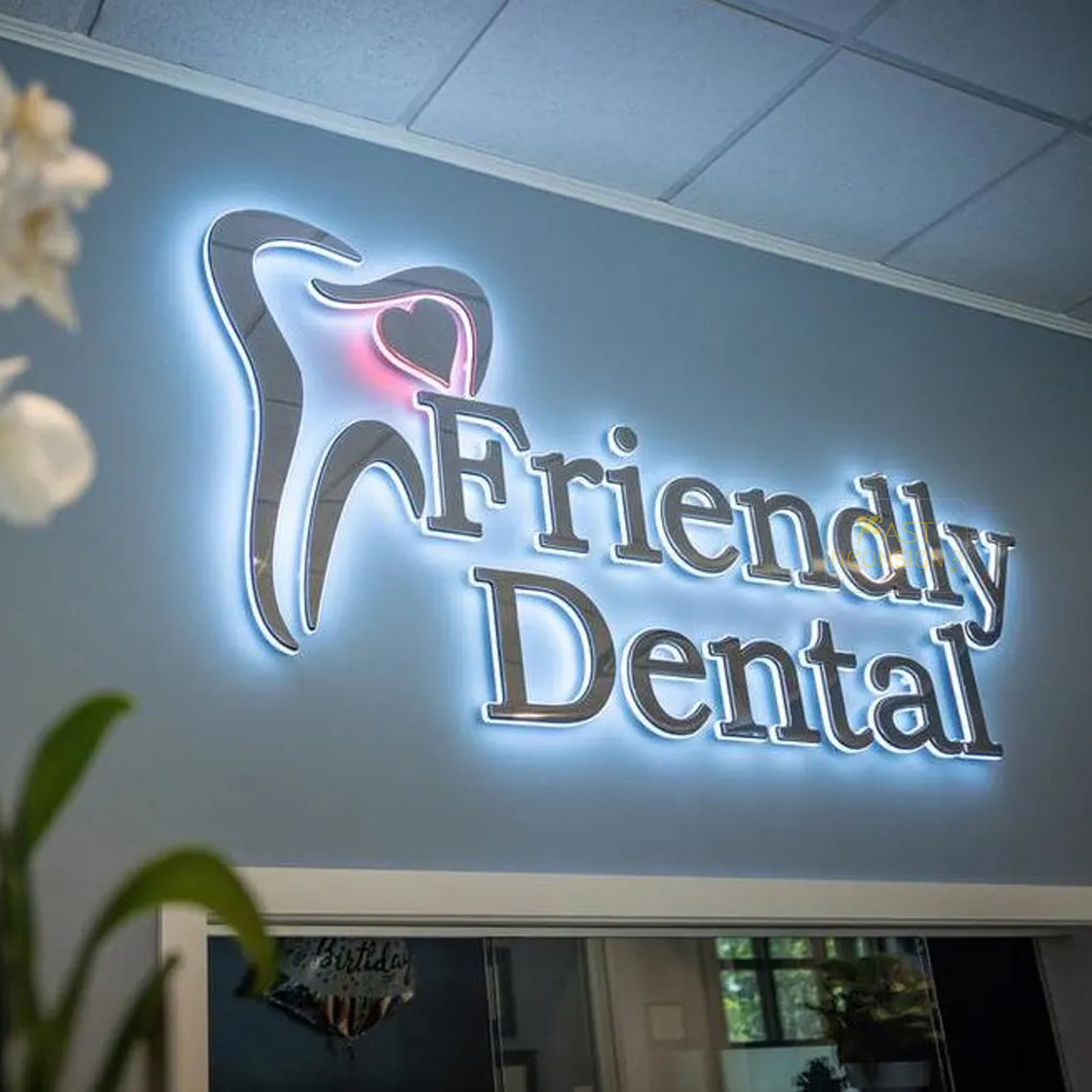 Custom Dental Clinic Backlit Sign | 3D Metal Halo Lit LED Logo for Dentist Office & Medical Practice