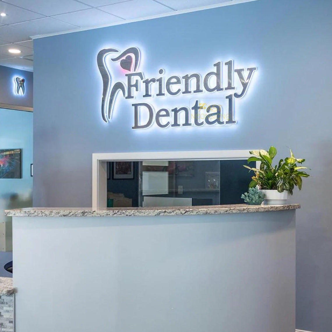Custom Dental Clinic Backlit Sign | 3D Metal Halo Lit LED Logo for Dentist Office & Medical Practice