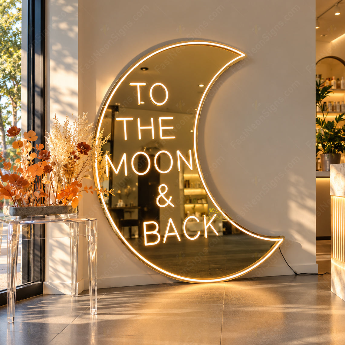 Custom Neon Mirror Sign – Personalized LED Neon Sign with Mirror Backing for Salons & Businesses