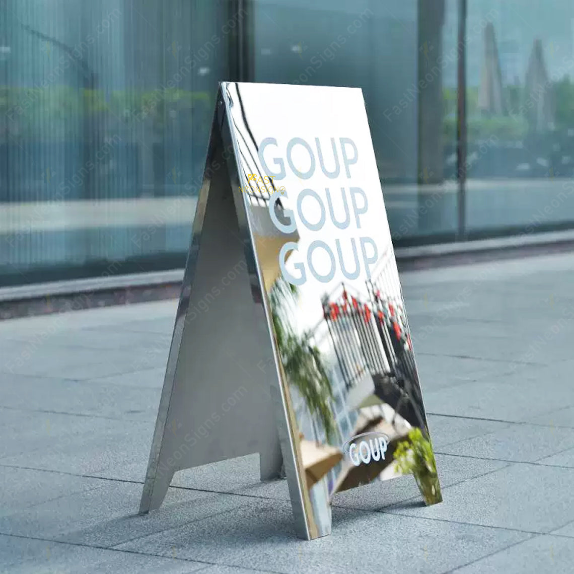 Custom Folding A Frame Sidewalk Sign - Mirror Stainless Steel Outdoor Display Board For Business Branding
