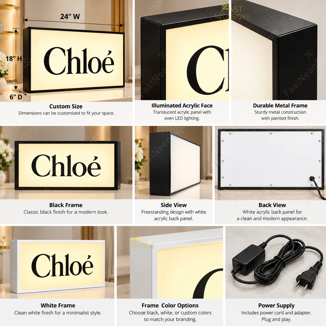Custom Freestanding LED Light Box Sign – Acrylic Face with Metal Frame for Retail & Events