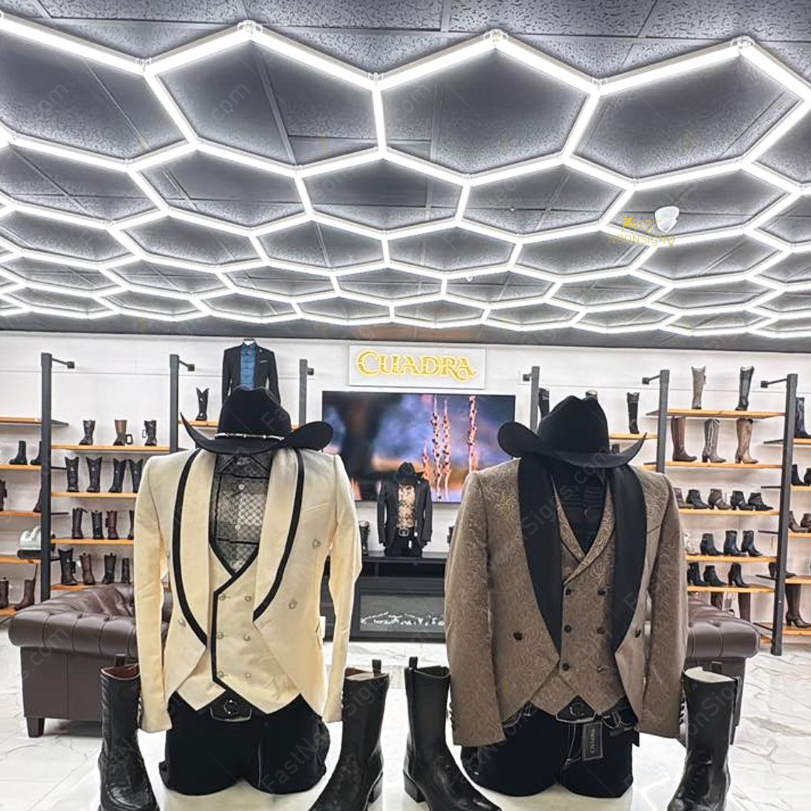 Hexagon LED Garage Lighting System - Cool White Ceiling Lights for Auto Shops