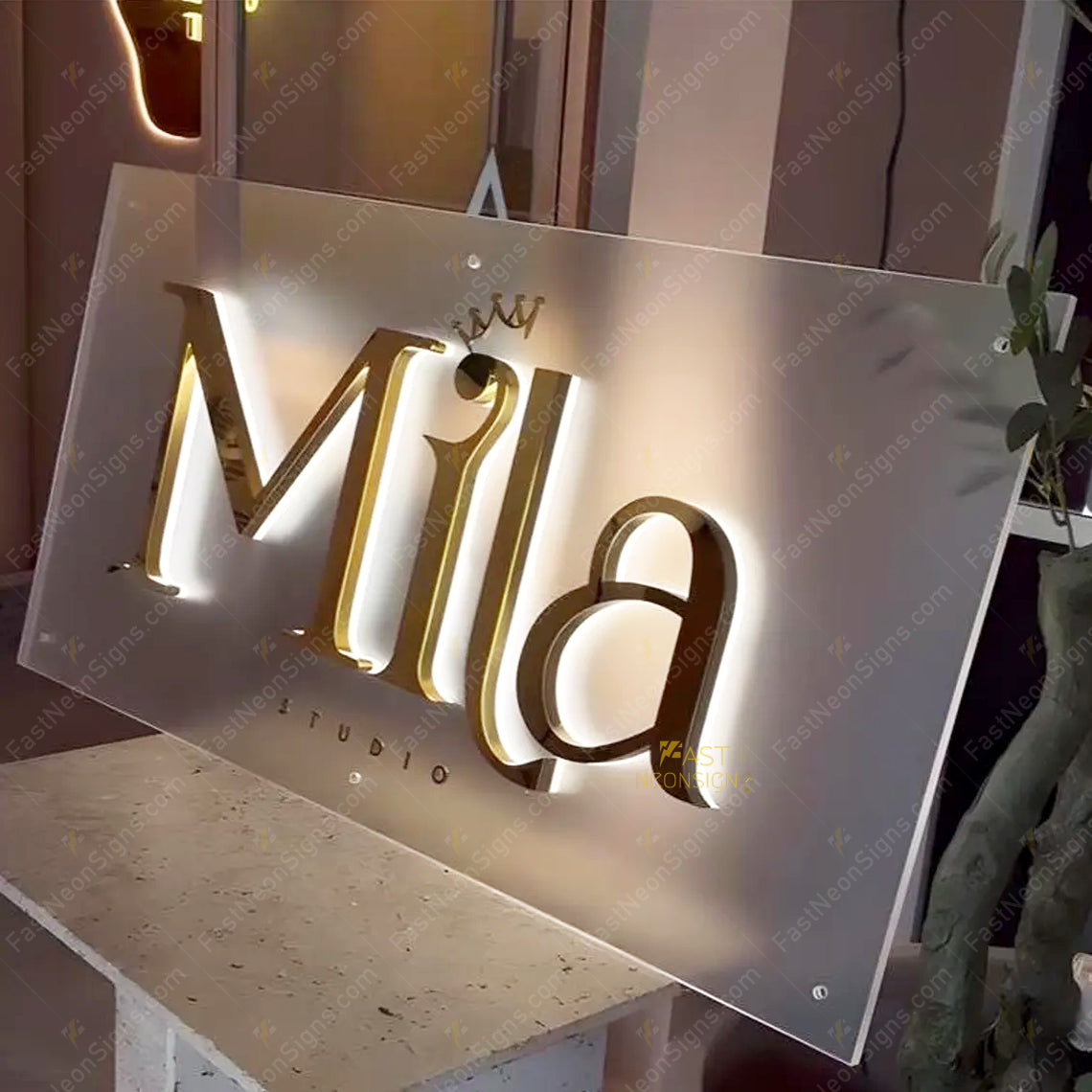 Custom Backlit Metal Channel Letter Sign with Acrylic Back Panel | Luxury LED Storefront Wall Sign for Boutiques, Studios & Cafés