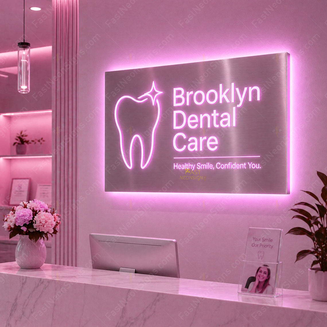 Custom Stainless Steel Backlit Signage – Brushed Metal Logo Light Box for Medical & Professional Clinics