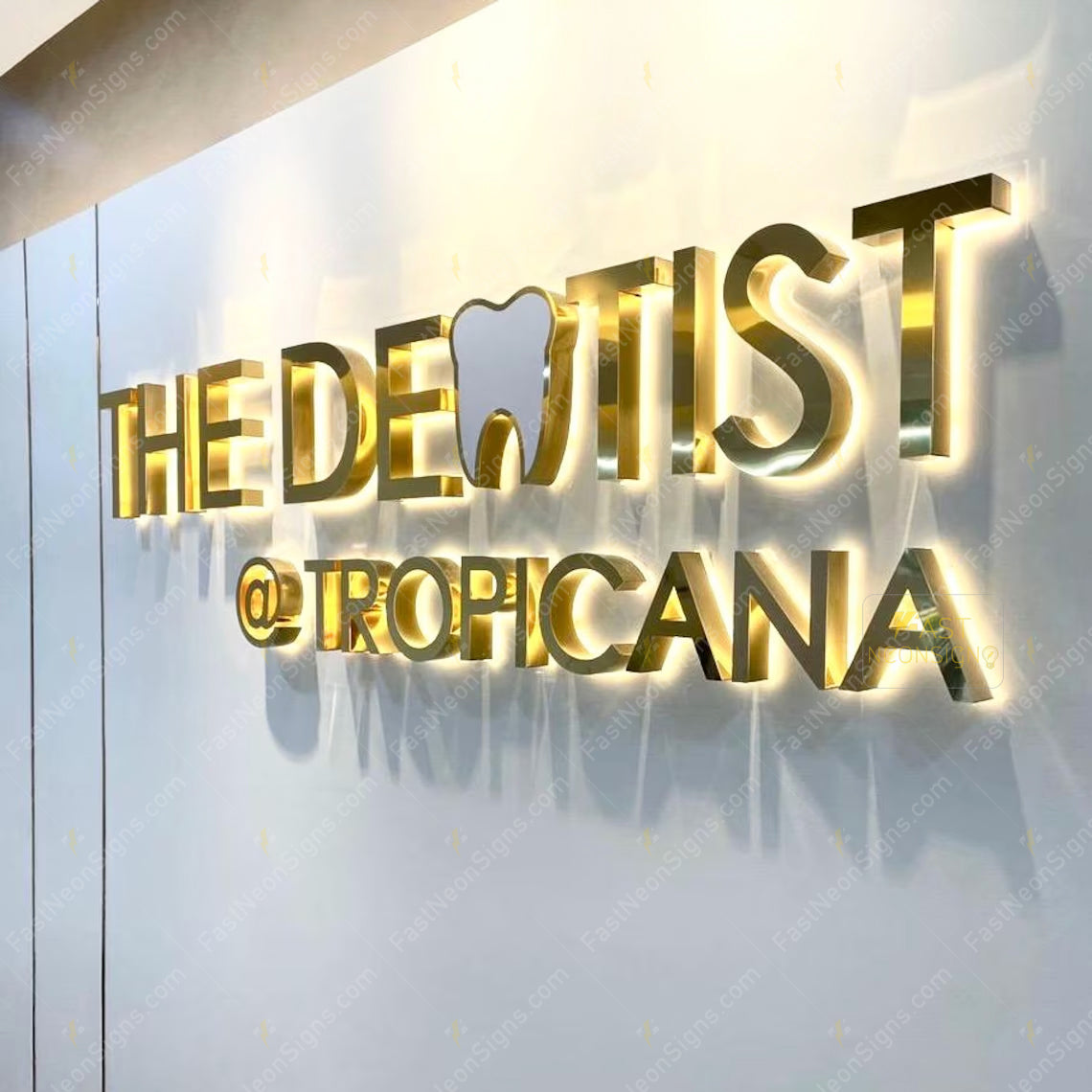 Custom 3D Metal Backlit Sign, Brushed Gold Metal Chanel Letter Signage For Business, Beauty salon, Dental Clinic