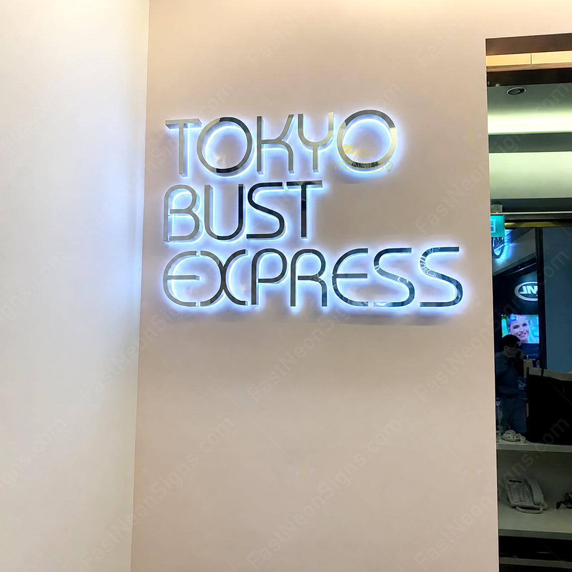 Custom 3D Metal Backlit Sign, Steel Logo Sign Mirror Silver Metal Letter For Business, Beauty Salons, Express