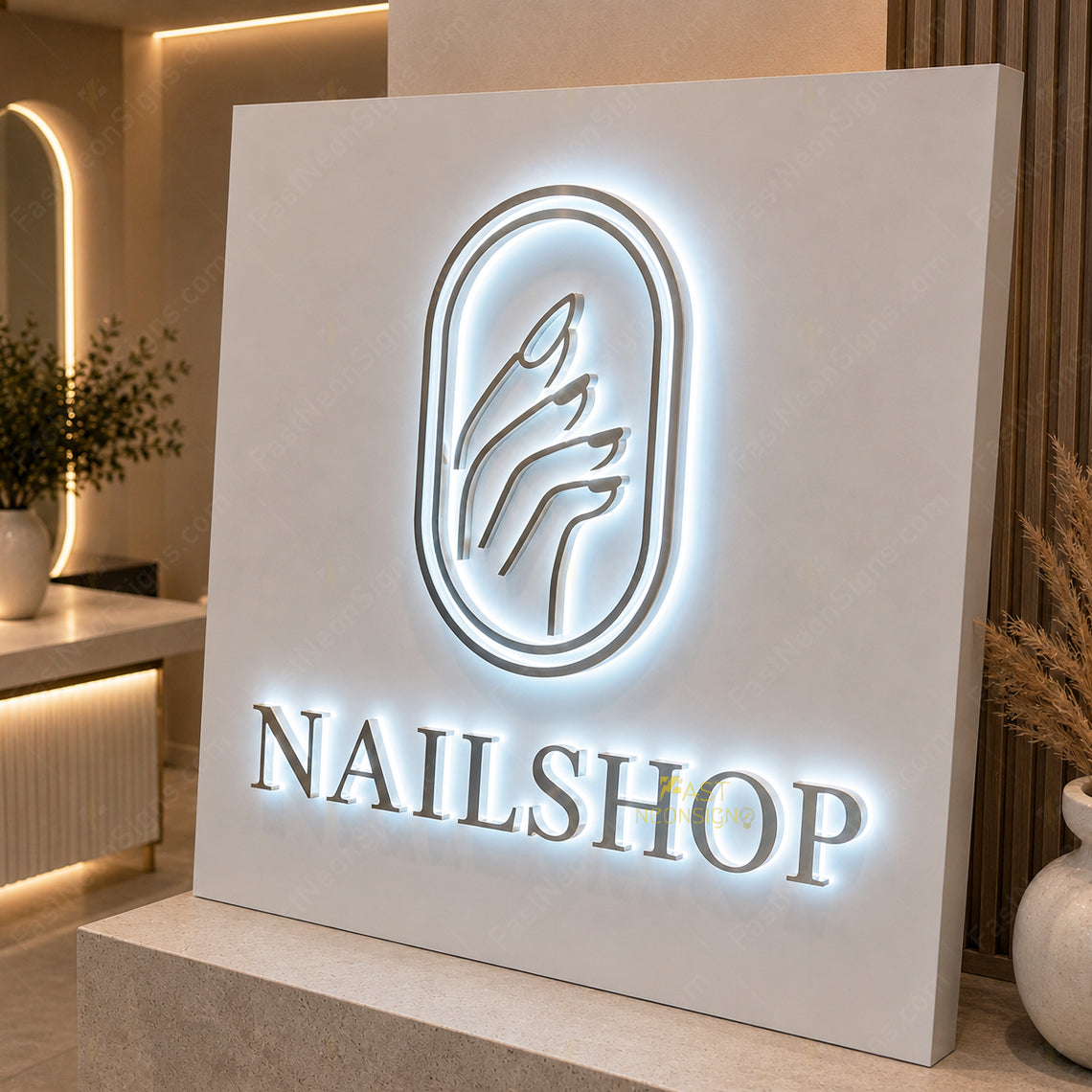 Custom Mirror Silver Metal Backlit Letters Sign for Offices, Clinics & Salons