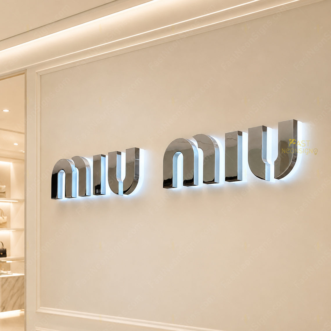 Custom 3D Metal Backlit Sign, Steel Logo Sign Mirror Silver Metal Letter For Business, Beauty Salons, Express