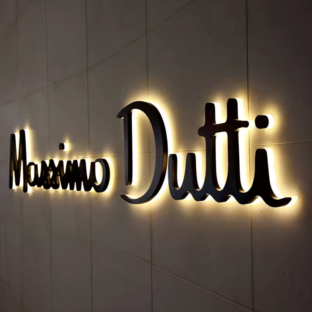 Custom 3D Metal Backlit Sign, Stainless Steel Logo Sign Gold Black Let