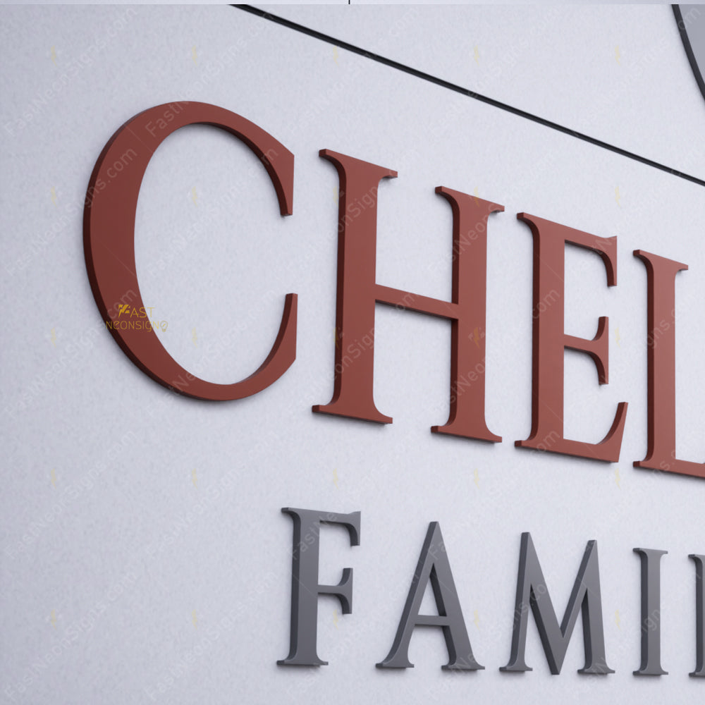 Custom Metal Cut Letters - 3D Painted Stainless Steel Logo Sign for Dental & Medical Office Wall Decor
