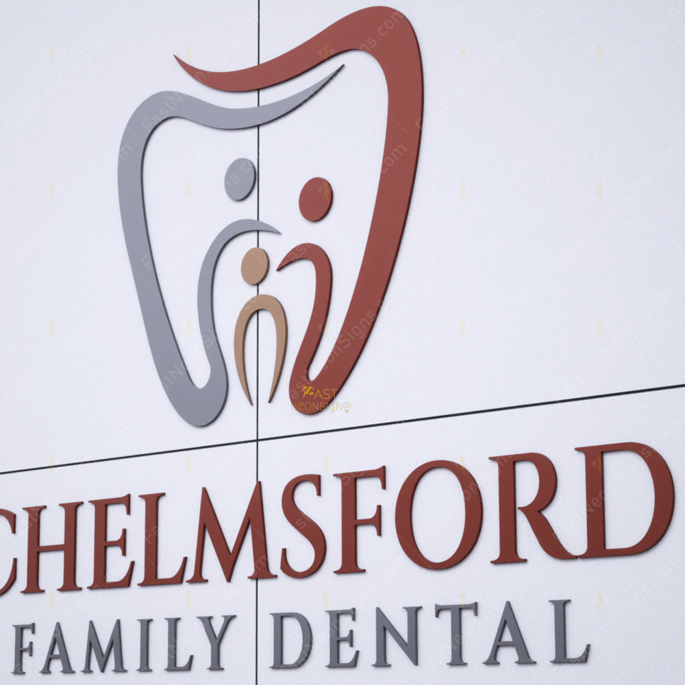 Custom Metal Cut Letters - 3D Painted Stainless Steel Logo Sign for Dental & Medical Office Wall Decor