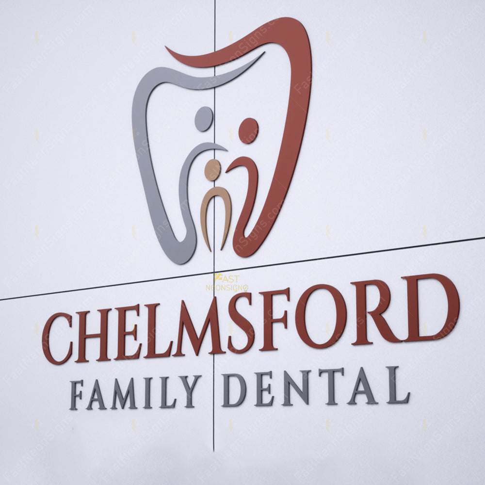 Custom Metal Cut Letters - 3D Painted Stainless Steel Logo Sign for Dental & Medical Office Wall Decor