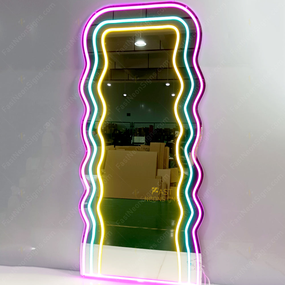 Custom Wavy LED Neon Mirror – Multicolor Neon Sign for Beauty Shop, Nail Salon, Spa, Lash & Brow Studio