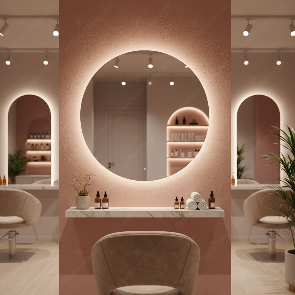 Silver Mirror Acrylic LED Neon Backlit Sign – Modern Decorative Wall Sign for Beauty, Hair & Fitness Spaces