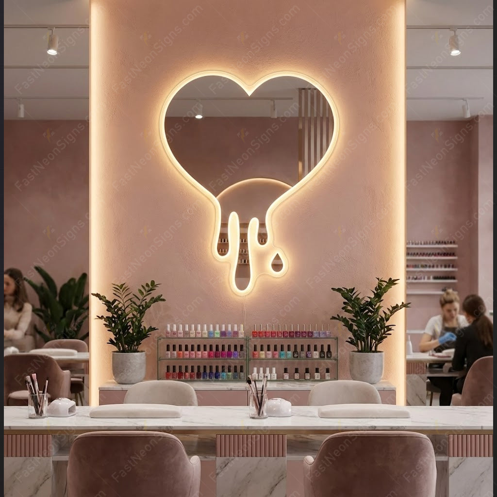 Silver Mirror Acrylic LED Neon Backlit Sign – Modern Decorative Wall Sign for Beauty, Hair & Fitness Spaces