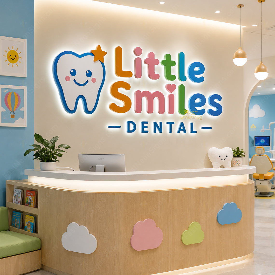 Custom Painted Metal Backlit Letters Sign – Colorful 3D LED Logo Letters for Businesses,Dental, Boutique, Daycare