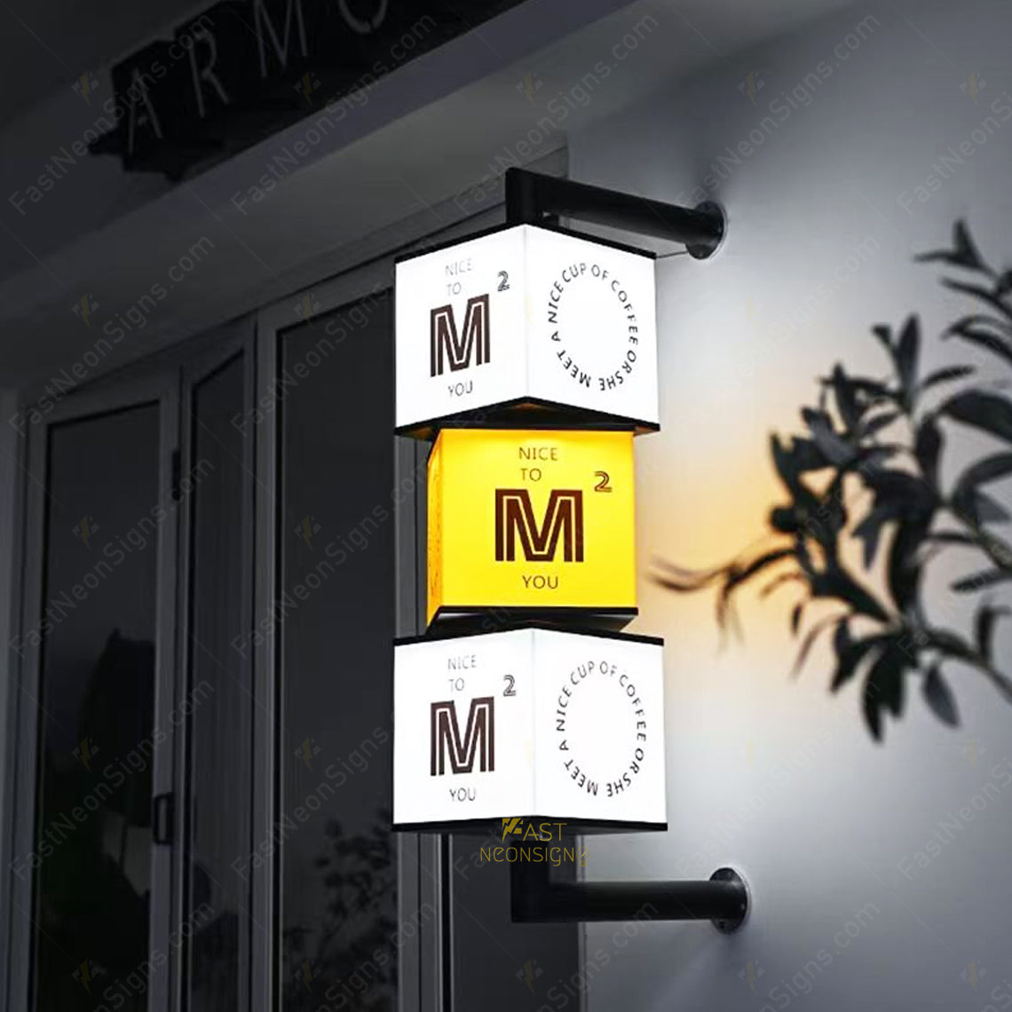 Custom Wall Mounted Rotating LED Cube Light Box Sign – LED Display for Business Storefront