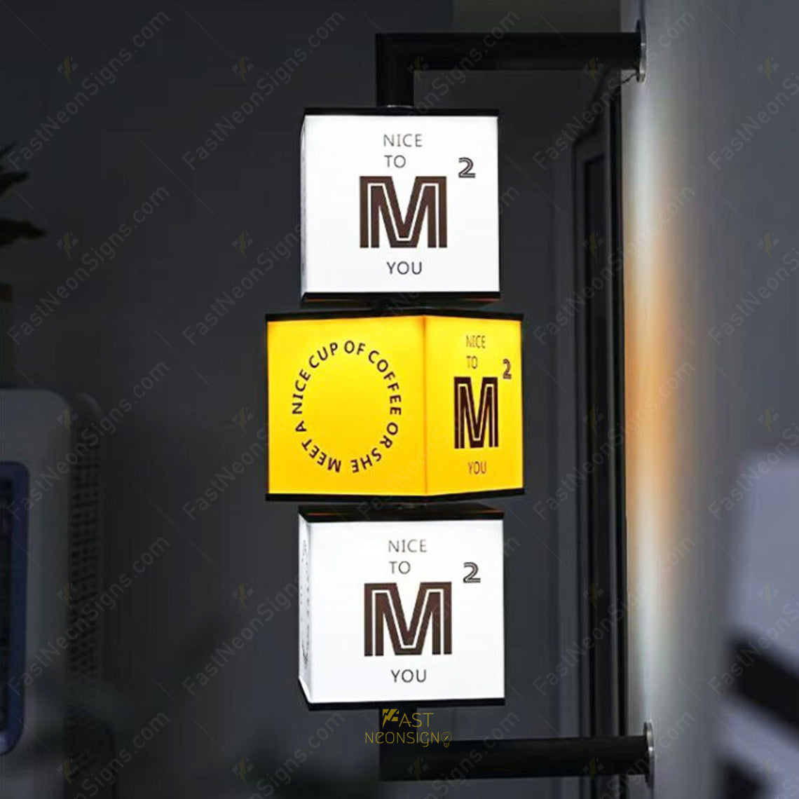 Custom Wall Mounted Rotating LED Cube Light Box Sign – LED Display for Business Storefront