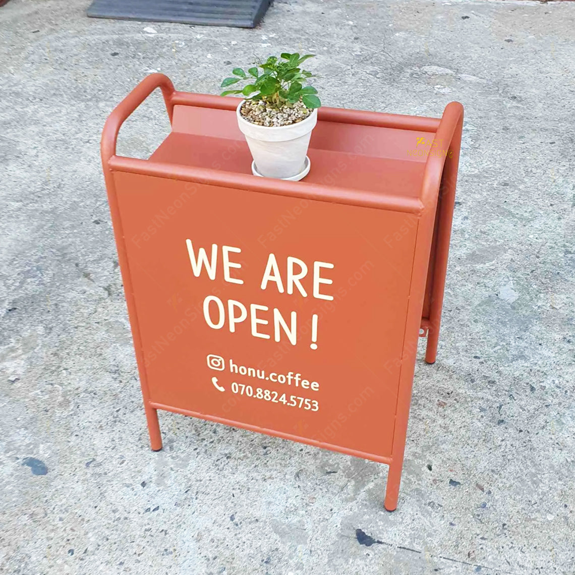 Custom A-Frame Flower Shop Display Stand – Outdoor Metal Sidewalk Sign with Shelf for Plants, Pots & Floral Displays