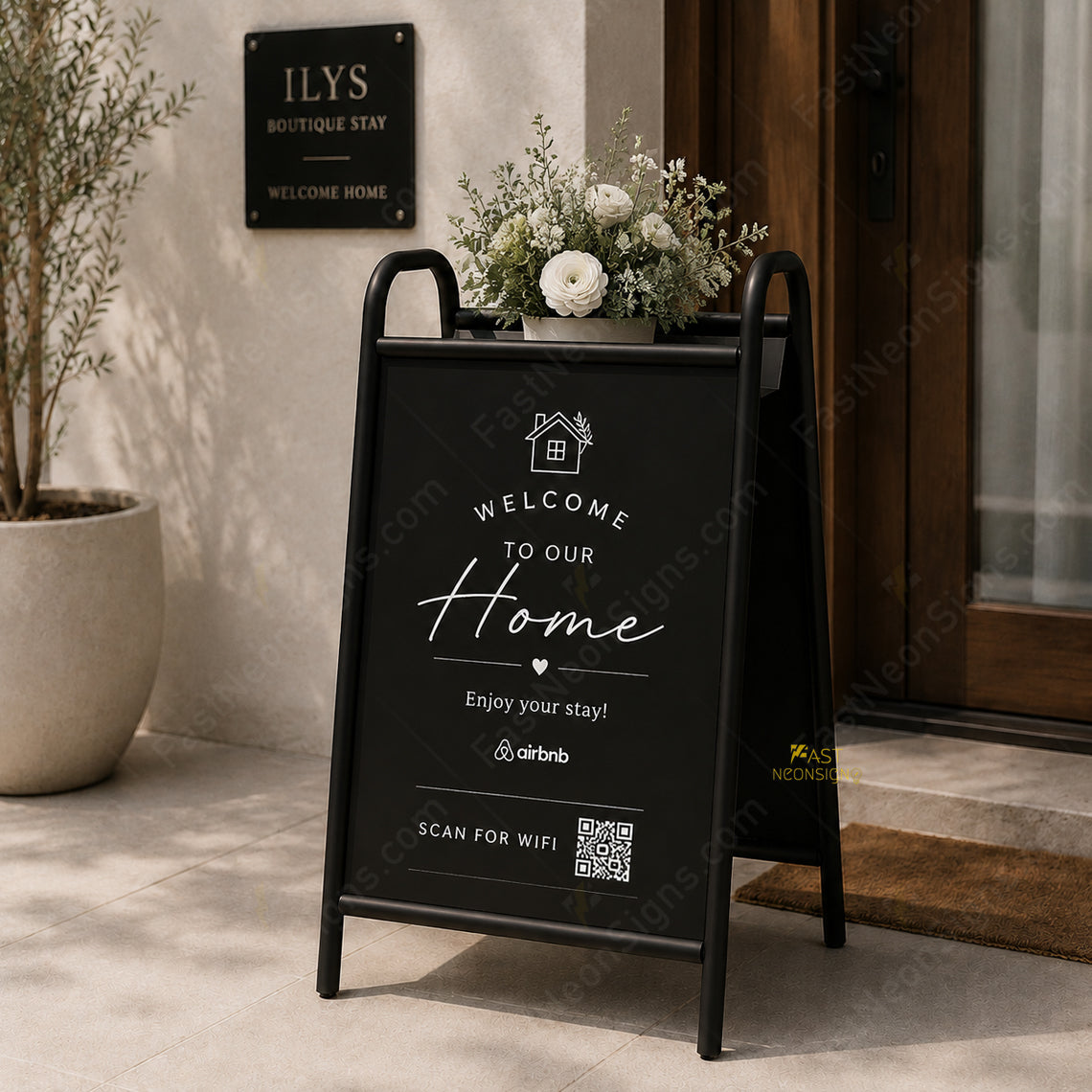 Custom Outdoor A-Frame Welcome Sign with Shelf – Metal Entrance Display Stand for Hotels, Airbnb & Small Businesses