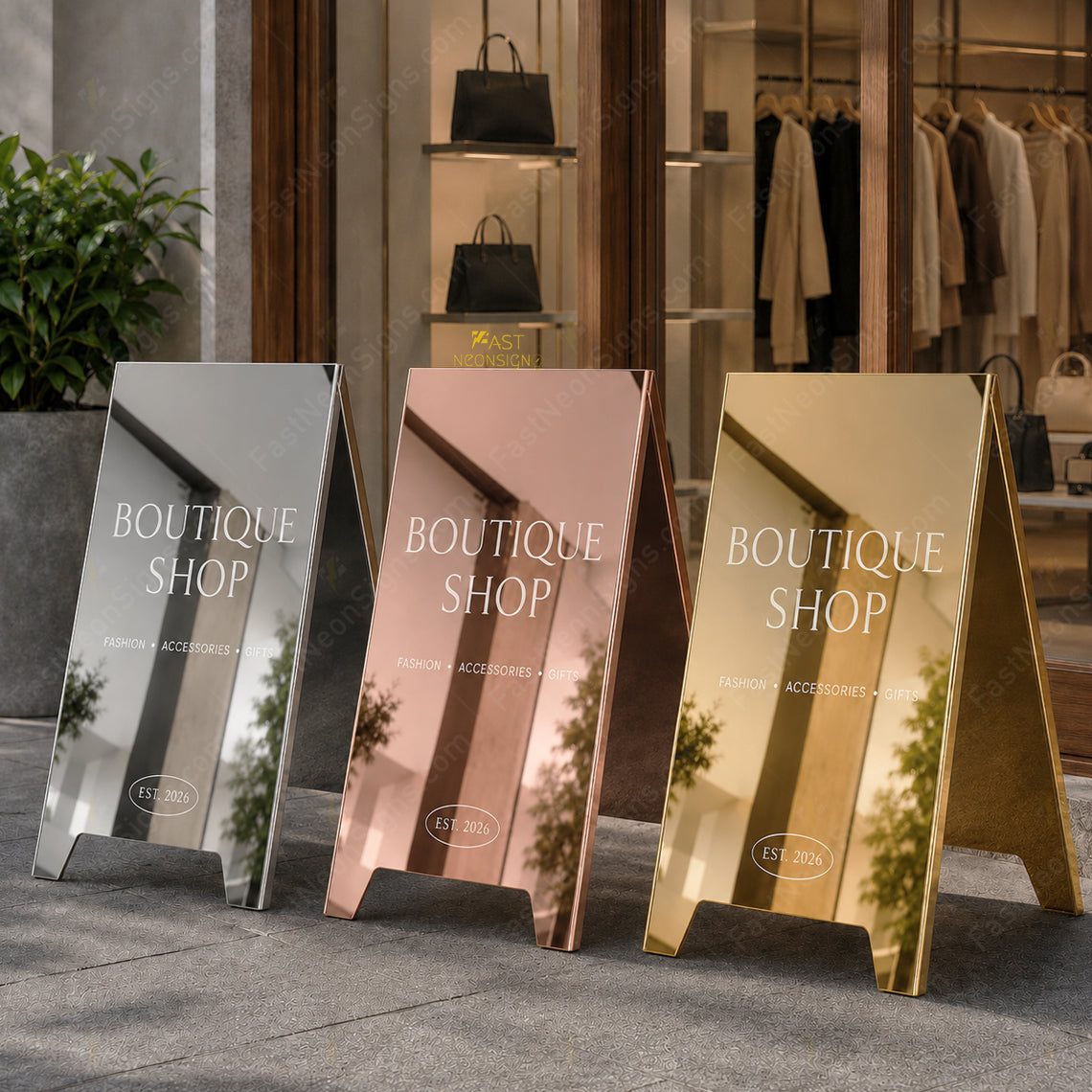 Custom Folding A Frame Sidewalk Sign - Mirror Stainless Steel Outdoor Display Board For Business Branding