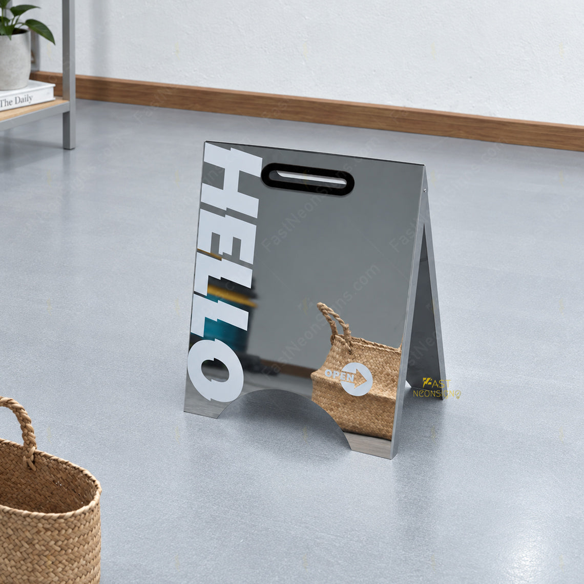 Custom Mirror Stainless Steel A-Frame Sign – Freestanding Floor Sign for Cafes, Salons & Stores