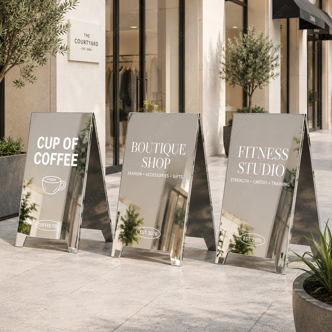 Custom Mirror Stainless Steel A-Frame Sidewalk Sign – Freestanding Logo Sign for Cafe, Shops & Businesses