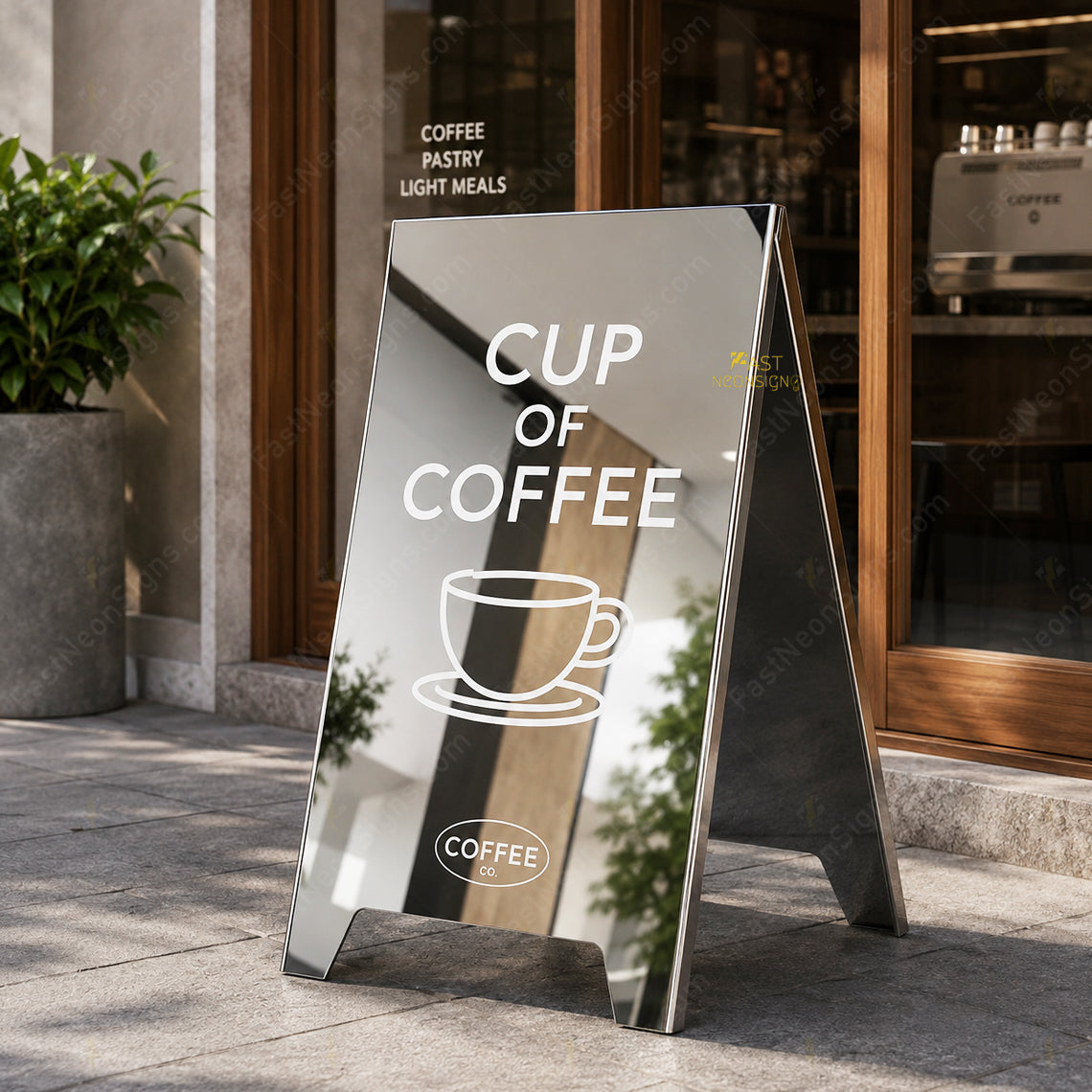 Custom Rose Gold Mirror A-Frame Sign – Personalized Sidewalk Display Sign for Salons, Studios & Boutiques
