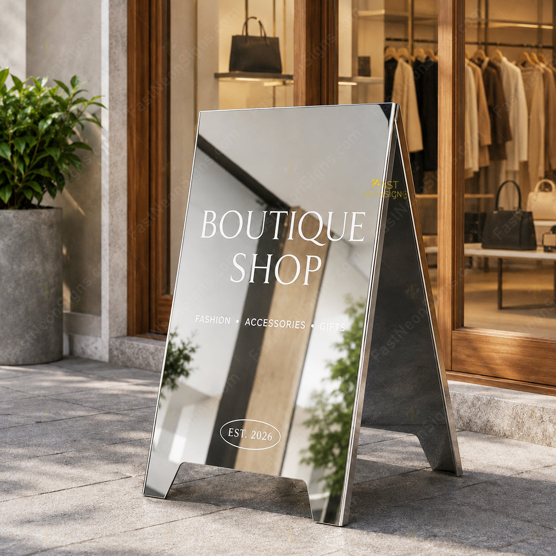 Custom Folding A Frame Sidewalk Sign - Mirror Stainless Steel Outdoor Display Board For Business Branding