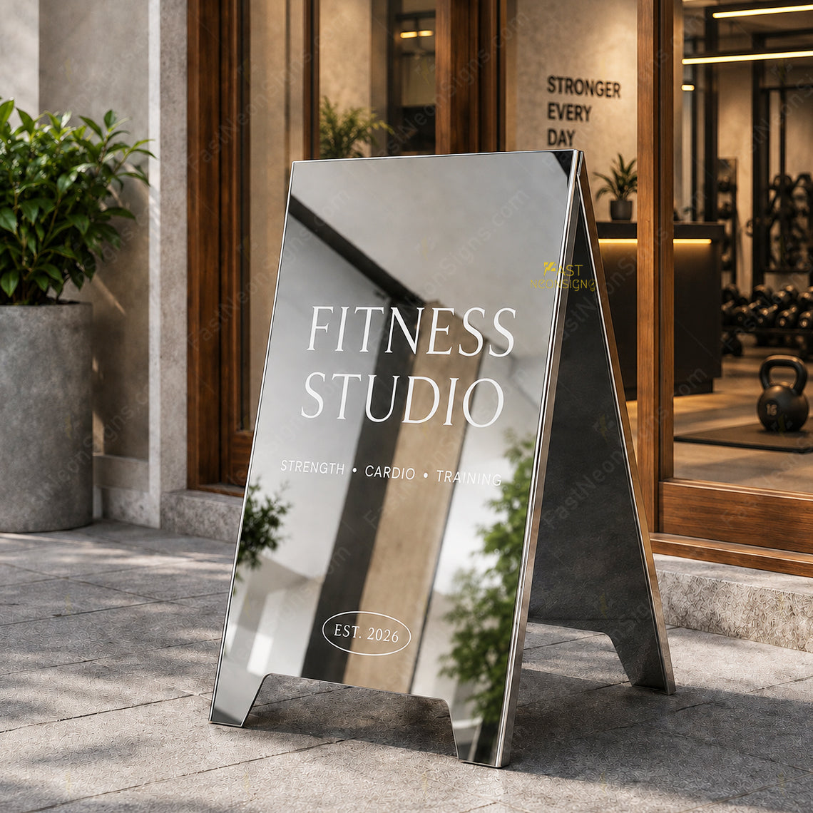 Custom Folding A Frame Sidewalk Sign - Mirror Stainless Steel Outdoor Display Board For Business Branding