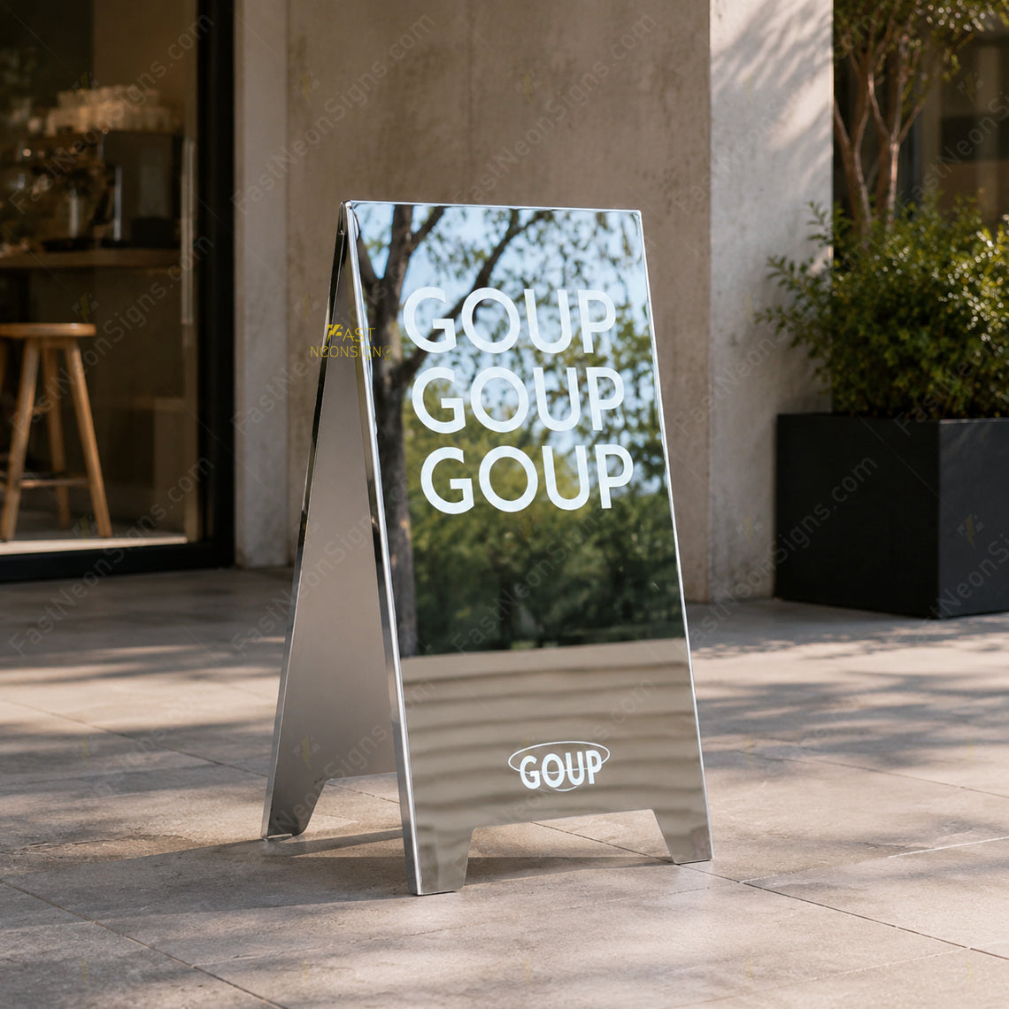 Custom Mirror Stainless Steel A-Frame Sidewalk Sign – Freestanding Logo Sign for Cafe, Shops & Businesses