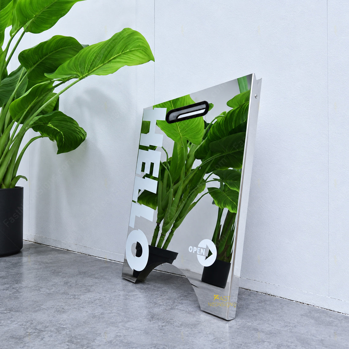 Custom Mirror Stainless Steel A-Frame Sign – Freestanding Floor Sign for Cafes, Salons & Stores