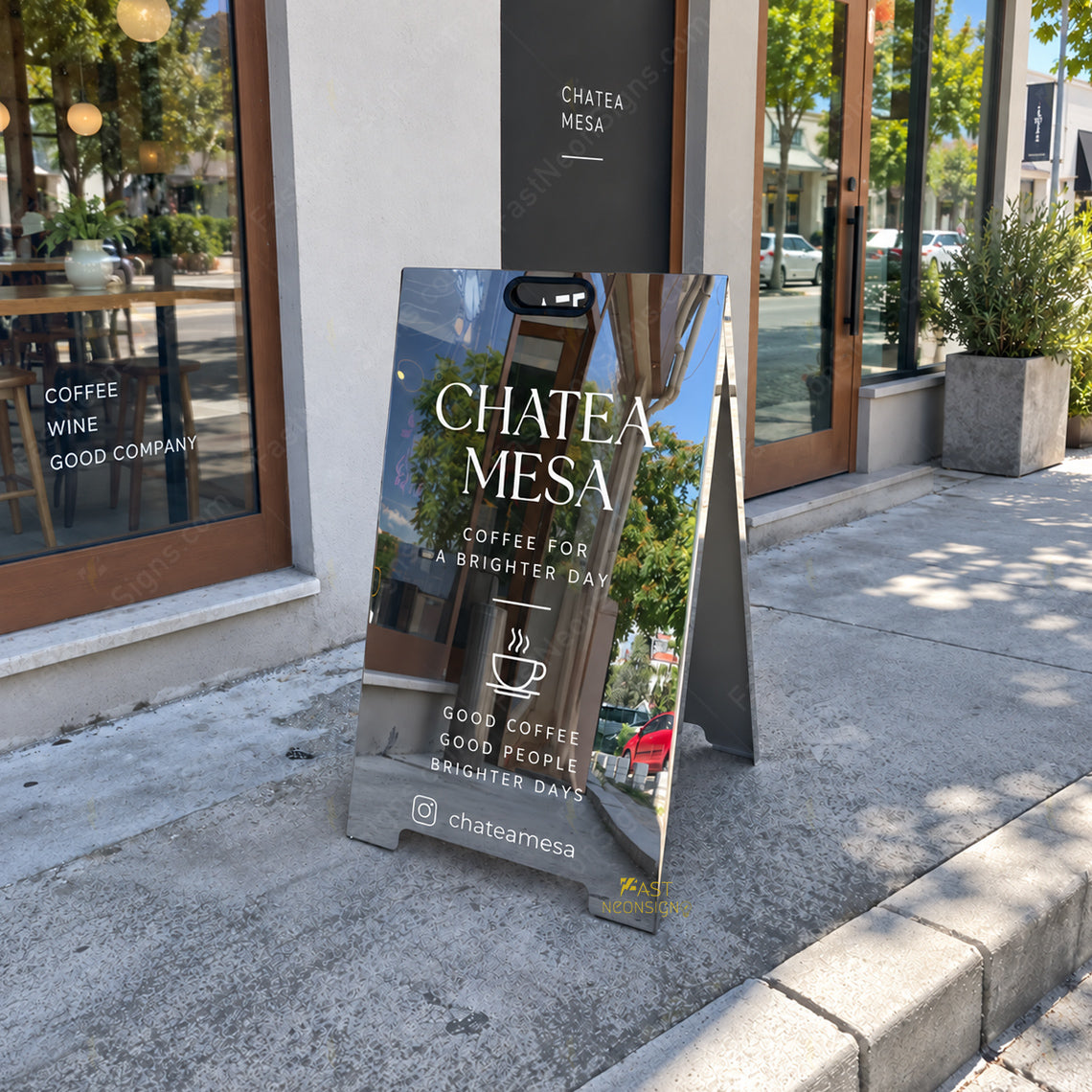Custom Mirror Stainless Steel Folding A-Frame Sign with Handle – Personalized Sidewalk Business Sign for Cafe, Shops & Salon