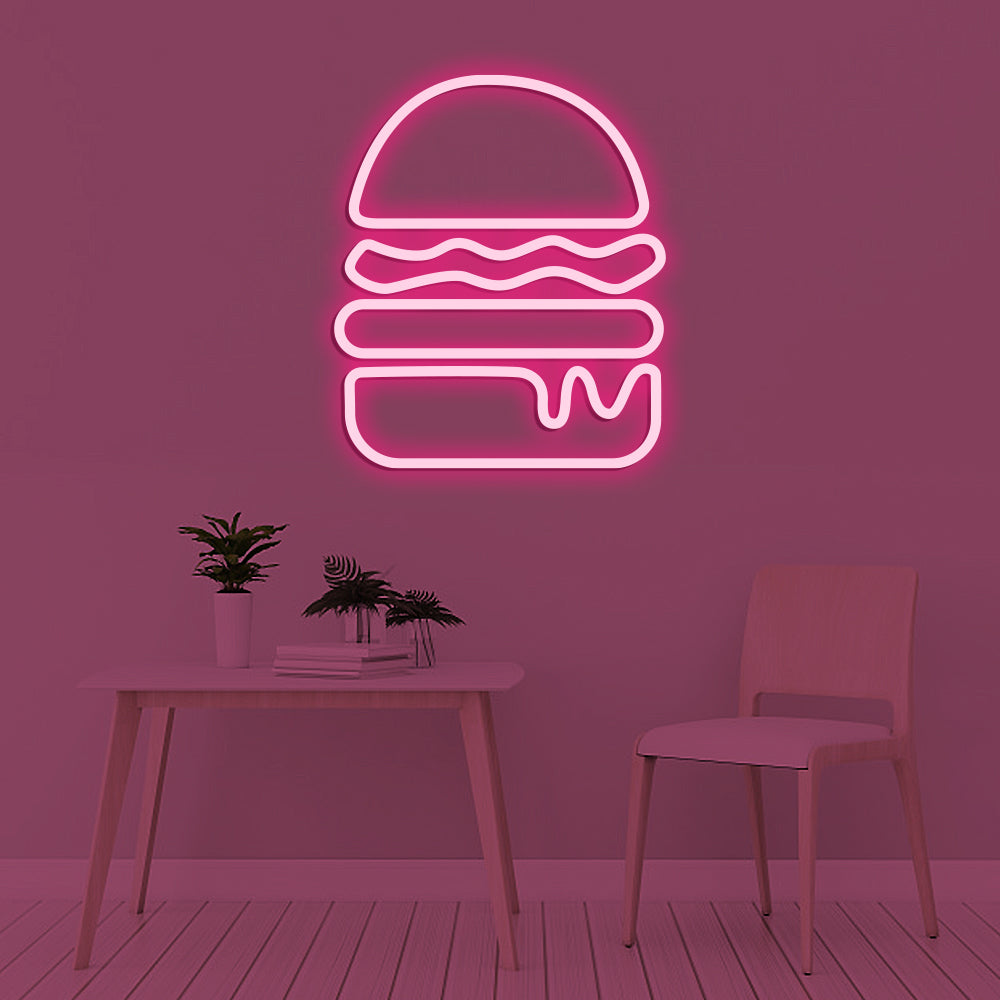 Burger Neon Sign - LED Neon Sign For Gifts, Room Decor, Restaurant, Burger Shop