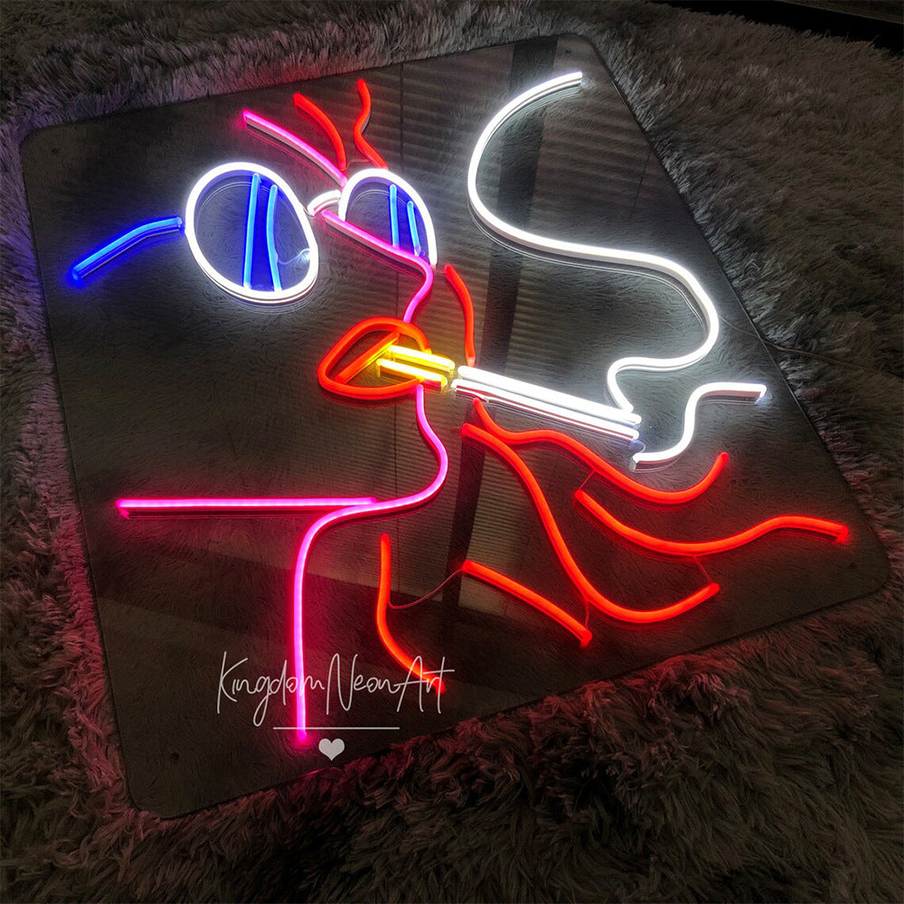 Beautiful Woman Smoking Neon Sign