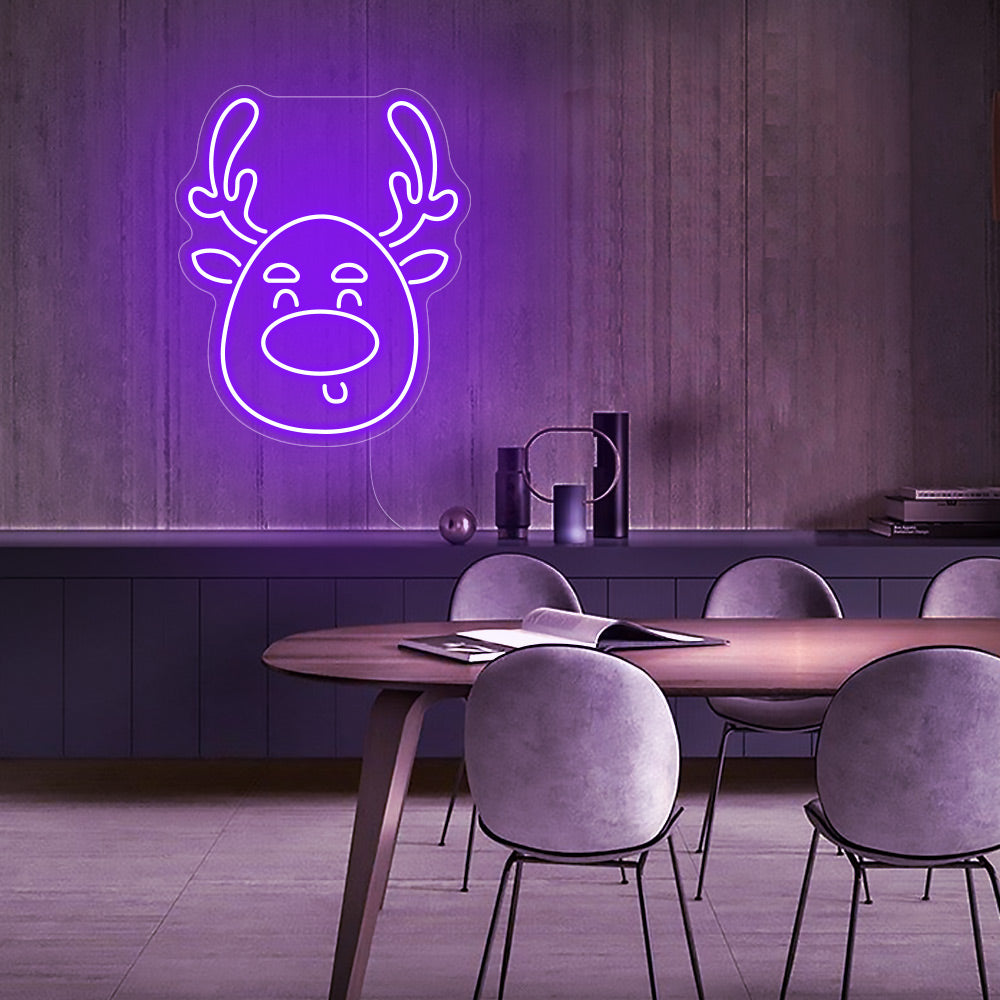 Christmas Deer Head Cute Elk LED Neon Sign - Merry Christmas Neon Sign