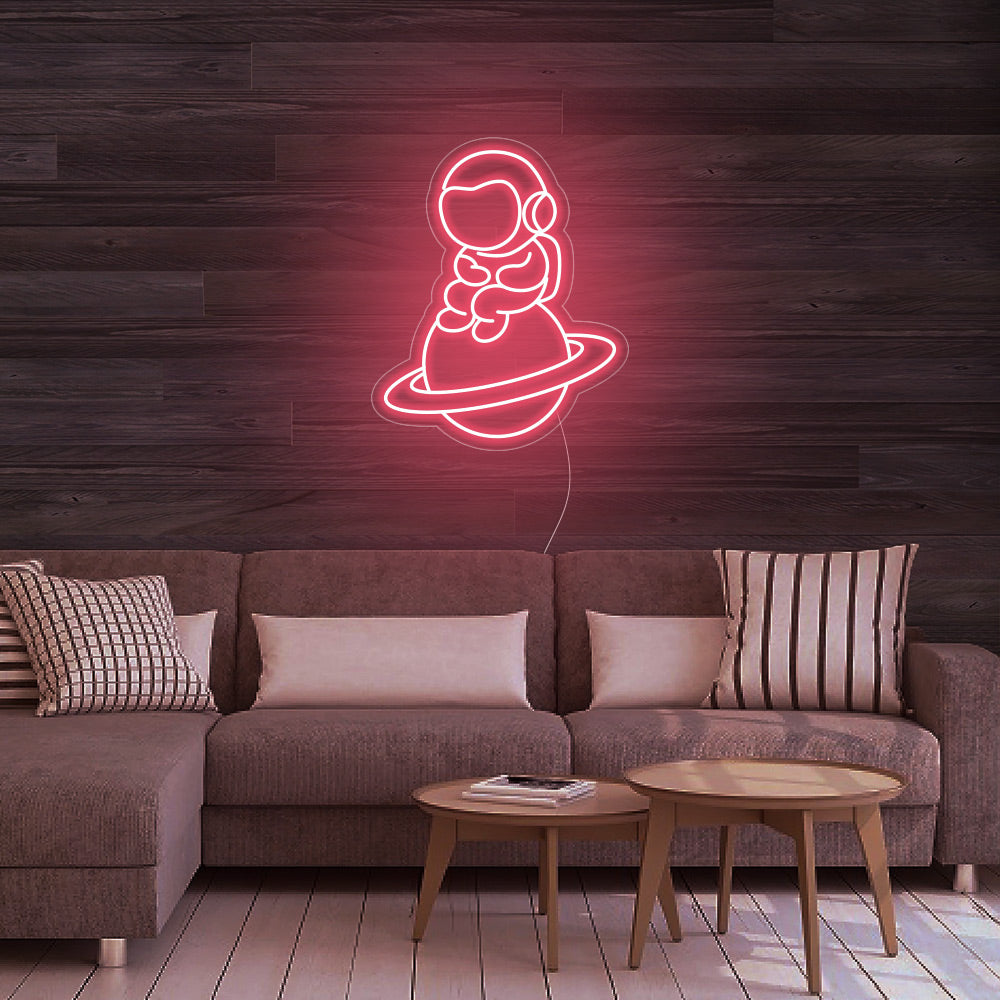 Astronaut Sitting on Planet Neon Signs