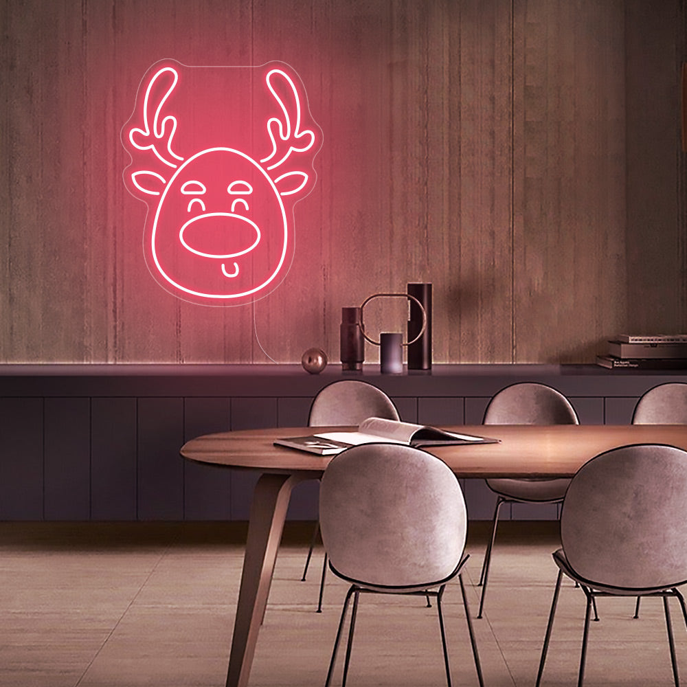 Christmas Deer Head Cute Elk LED Neon Sign - Merry Christmas Neon Sign