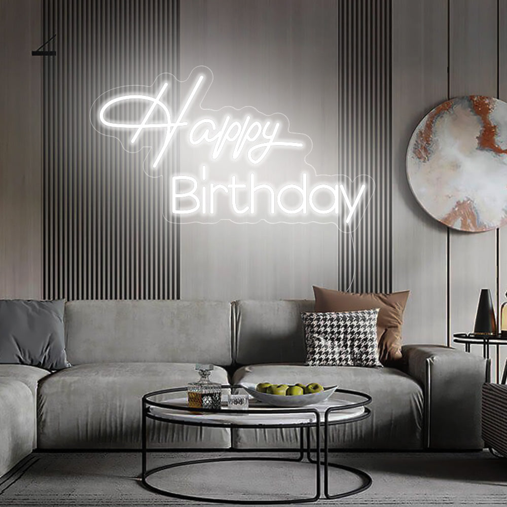 NEON HAPPY BIRTHDAY Letter Sign White Led 32' W