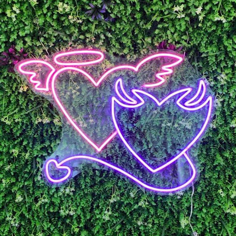 Angel and Demon in Love Heart Neon Signs