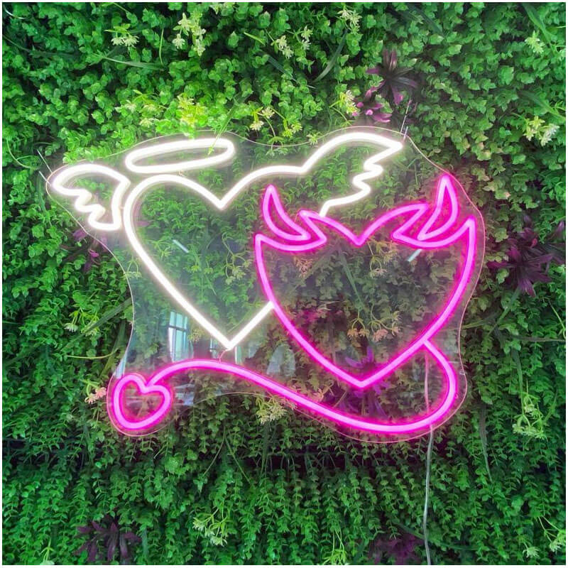 Angel and Demon in Love Heart Neon Signs