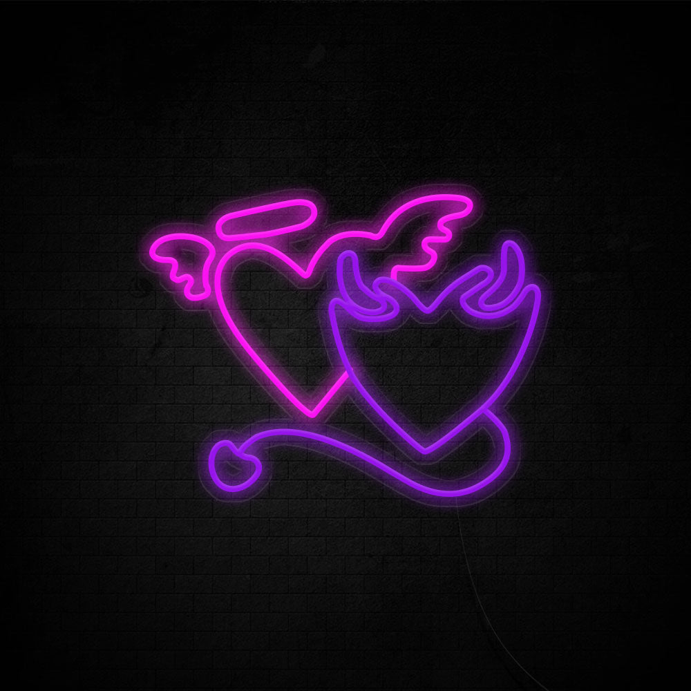 Angel and Demon in Love Heart Neon Signs